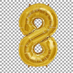 تصویر دور بری شده عدد هشت بادکنکی طلایی رنگ